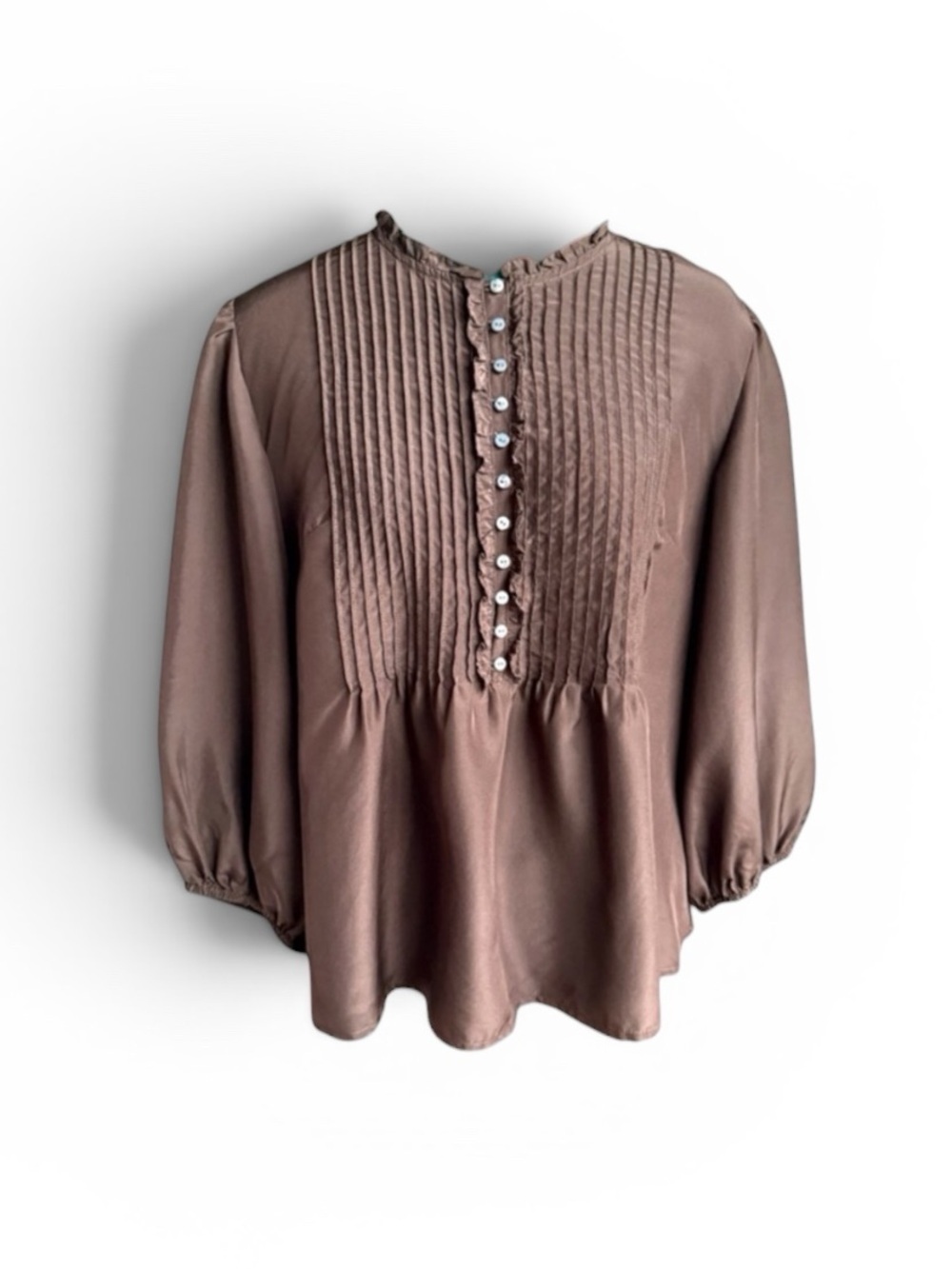 Garnet Hill Chocolate Brown Pintuck Peasant Blouse